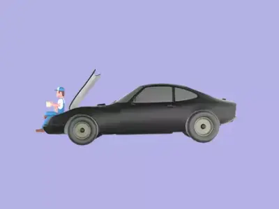 Stylized 3D Mechanic Sitting on Car Bumper - Cartoon  3D model