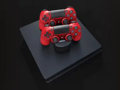 PS4 Slim with Dual Shock PS4 Controller and Controller Charger Free low-poly 3D model