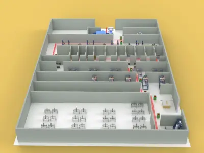 LAYOUT WORKSHOP LINE FACTORY INDUSTRIAL FLOOR PLAN PRODUCTION 3D model