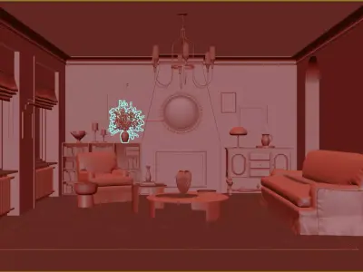 Mid Century interior  Livingroom 3D model