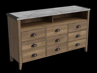 Dark Concrete Top Rustic Oak Base Tv Stand Low-poly 3D model