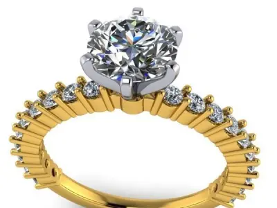 Classic Bridal Engagement Ring with wedding band 6 prongs 3D print model