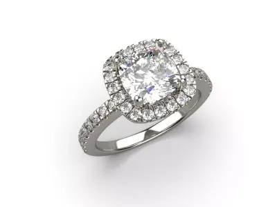 Diamond Halo Cushion Engagement ring 3D print model