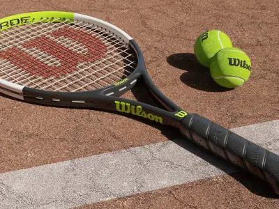 Wilson Blade Feel Tennis Racket and a ball 3D model