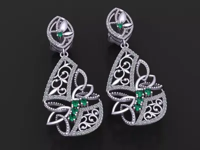 Luxury Emerald  Diamond Drop Earrings 3D print model