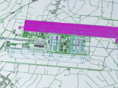 Munich MUC Airport Roads Buildings and Public Transport Lines 3D model