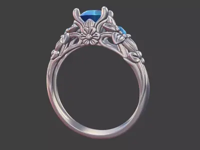 NARROW DAISY TWO-STONE PRONG ENGAGEMENT RING 3D print model