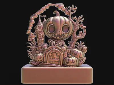 haloowen pumpkin with home 3D print model