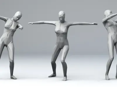 15 Lowpoly Women Sport Fitness Dance Activity Poses Low-poly 3D model