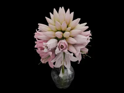 Flower Bouquet in Glass Vase 3D model