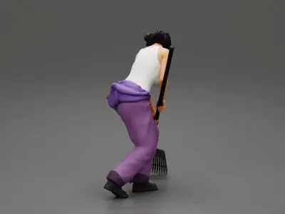 Woman farmer working field with a rake 3D print model