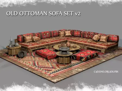 Old Ottoman Sofa Set v2 3D model