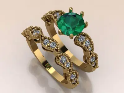 The Verdant Vow Couples Engagement Ring jewelry  - for Her 3D print model