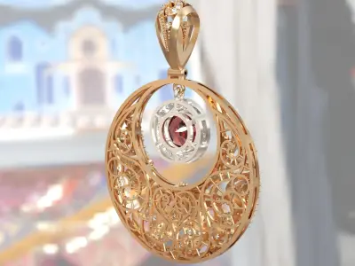 Classic Pendant with round garnet and diamonds 3D print model