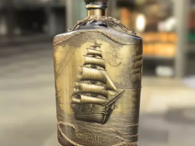 Vintage Pirate Ship Flask Low-poly 3D model