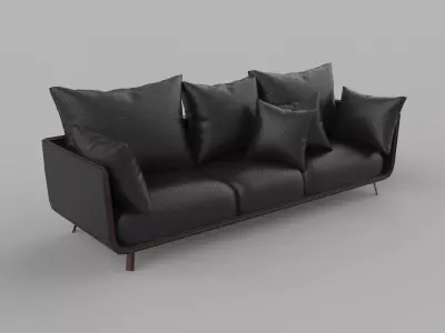Modern Luxury Couch with Burgundy Cushions and Gold Legs 3D model