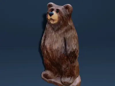 Wooden Bear Carving Photoscan Low-poly 3D model