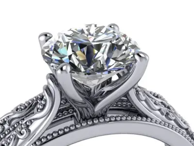 Vintage Classic 1 Carat Dia Solitaire Bridal wedding band set 3D print model