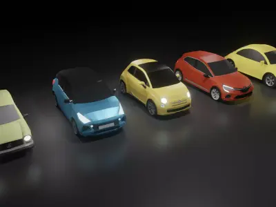 Low-poly small cars collection - 5 in 1 Low-poly 3D model