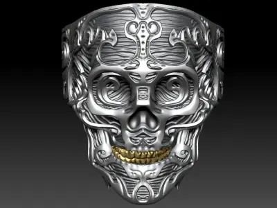 Biomechanical Skull Ring 3D print model easy to use 3D print model