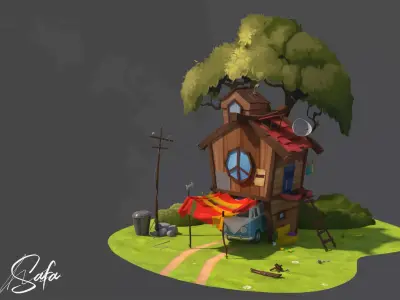 stylized house 3d   Low-poly 3D model