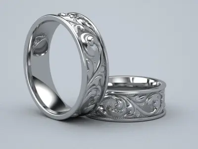 Wedding ring with ornament 3D print model
