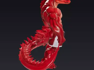 RED CROCODILE FIGHTER Low-poly 3D model