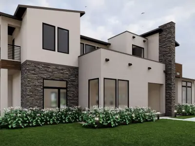 American Ranch Style House with Interiors 3D model