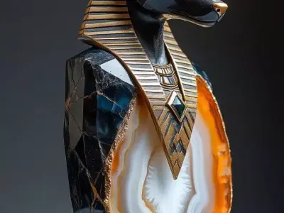 Luxury Anubis Sculpture Black Gold Egyptian God Agate Geode Low-poly 3D model