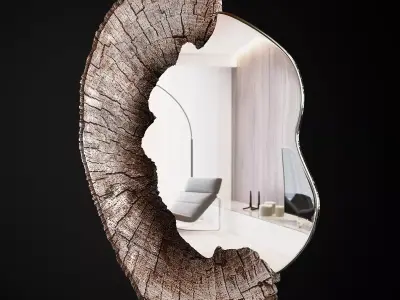 Wood round Mirror low poly 3d model Low-poly 3D model