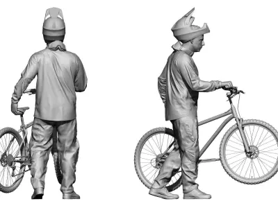 001540 Cyclist with a bicycle 3D model