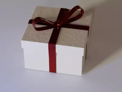 Christmas Gift Box with Red Ribbon - Holiday Present 3D Model 3D model