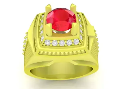 Luxury Square Red Gemstone Diamond Mens Ring  3972 3D print model