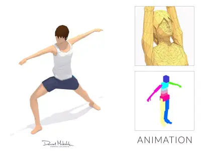 Warrior 2  Yoga Exercise Woman Animation Low-poly 3D model
