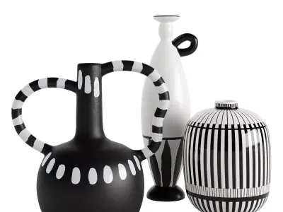 Celvin Black and White Stripe Abstract Resin Vase Collection 3D model