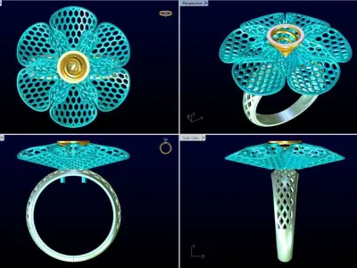  Mesh flower ring - Italian rings - Womens Rings - N6173 3D print model