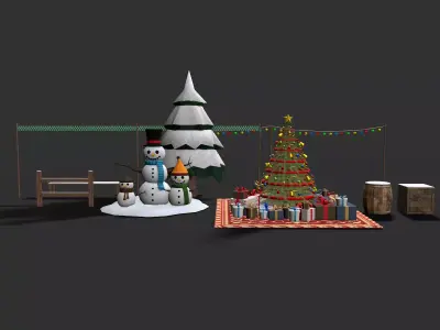 Snowy Decor Bundle Low-poly 3D model
