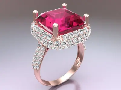 Gemstone rings - Square stone ring - Diamond rings -  N299 3D print model