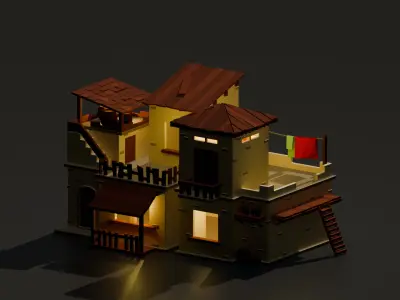 Stylized Urban Indian House Low-poly 3D model