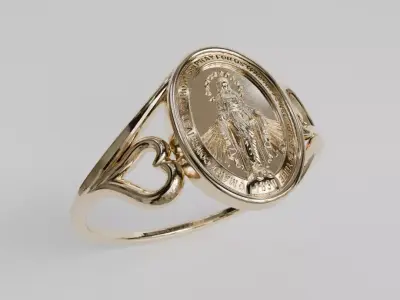 miraculous medal heart ring 3D print model