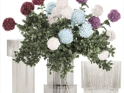 Large bouquet of flowers and greenery blue white hydrangea 354 3D model