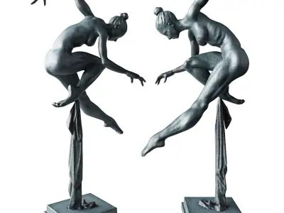 Dancer with fabric sculpture Low-poly 3D model
