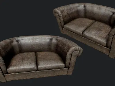 Old Leather Couch PBR Low-poly 3D model