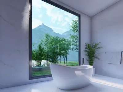 White and Gold Bathroom Interior Design Free 3D model