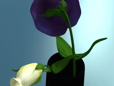 Flower of lisianthus multicolor rigged low poly with vase Low-poly 3D model