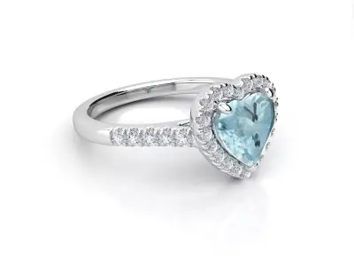 HS R030 engagement ring gemstone diamond heart halo 3D print model