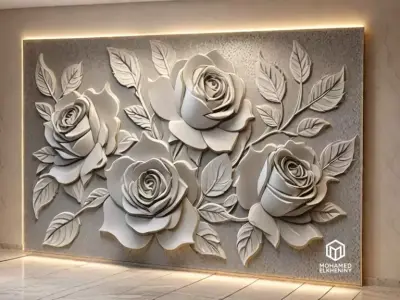  modern rose panel wall decor set relief stl mural CNC 301 3D model