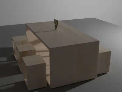 Table Set dining with four stools Free low-poly 3D model