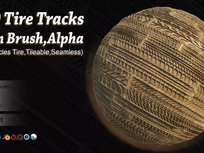 150 Tire tracks trim brush alpha and Photoshop Brush 3D model