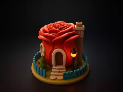 Romantic Rose House Valentines Day Decorative Home 3D print model